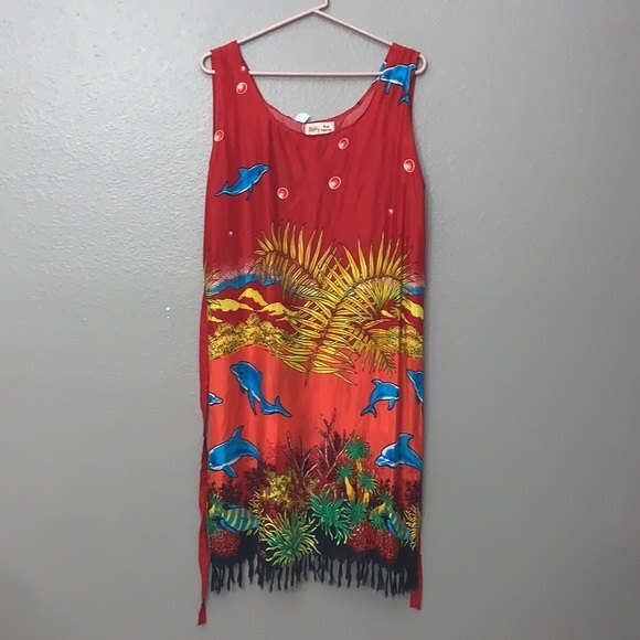 Five Parrots beach pool vacation lounge cover up ocean themed with belt small - Picture 2 of 12